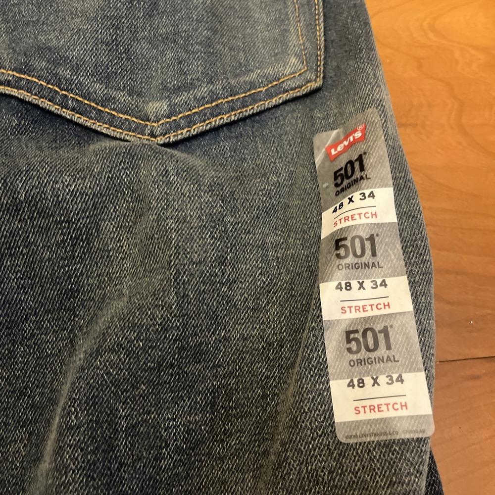 Levi's 501 Jeans Mens 48x34 Blue Denim Button Fly Original Fit Stretch - Picture 10 of 11